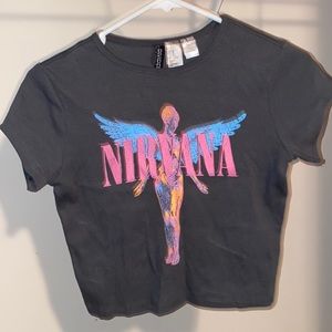 H&M gray nirvana graphic crop top